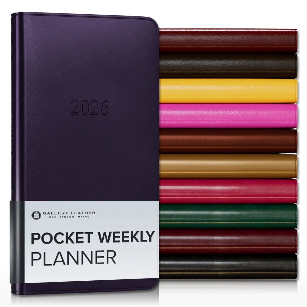 Gallery Leather Pocket Weekly and Monthly Planner 2026, Elegantly Bound Calendar Planner and Notebook with Stylish Gold-Gilded Page Edges, 12 Months - 6 x 3.25 "